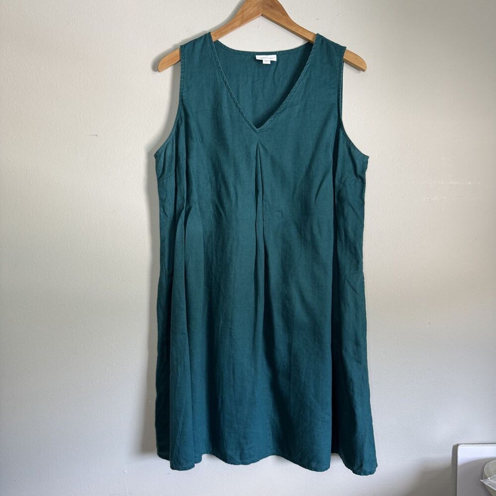 J Jill Love Linen Shift Dress Womens Large Petite Teal Blue Minimalist Lagenlook
